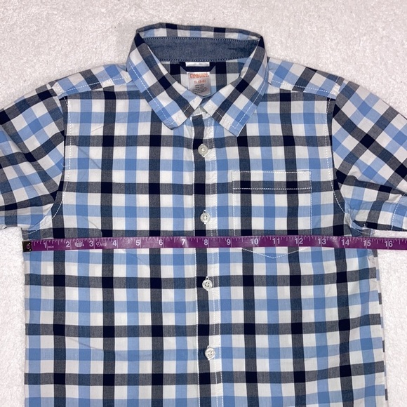 Gymboree navy light blue white plaid short sleeve button down small 5/6 - Picture 3 of 6